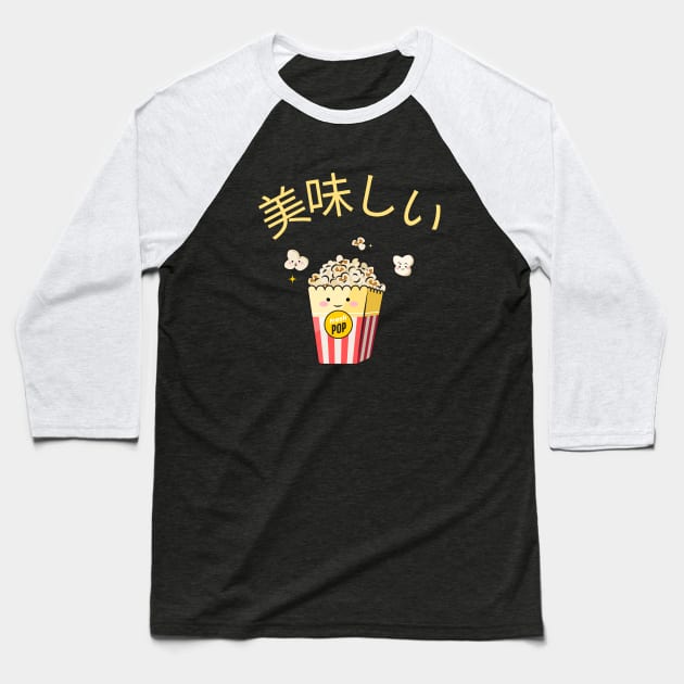 Delicious Popcorn v1 Baseball T-Shirt by CLPDesignLab